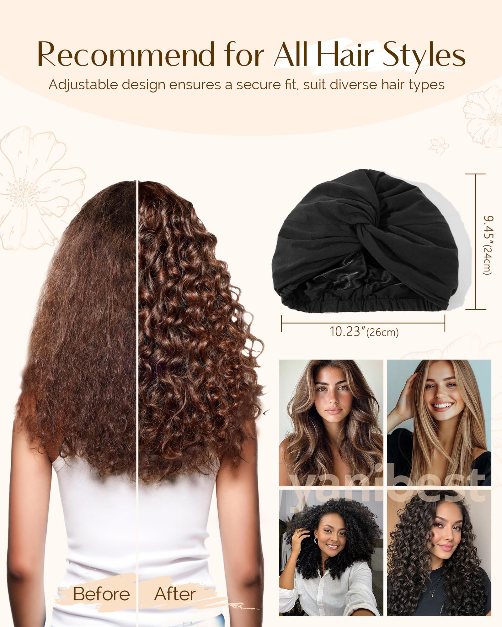 YANIBEST Satin Lined Hair Bonnet for Sleeping Silk Turban, Hair Wrap Chemo Headwear for Women Natural Curly Hair - Image 4