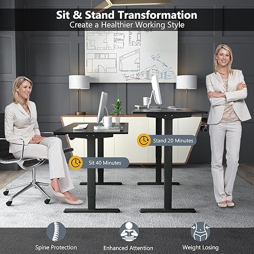 Miniatura 4 de Tangkula Escritorio eléctrico de pie con motor doble, 48 x 30 pulgadas, altura ajustable, estación de trabajo para computadora con controlador de