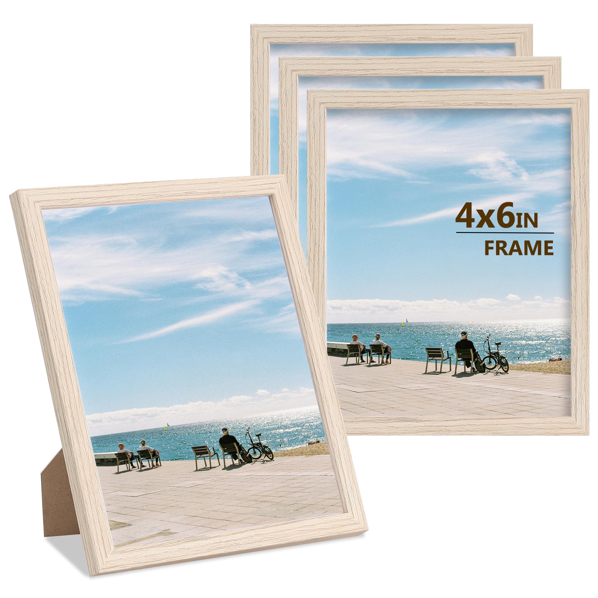 LYYYYX 6x4 in Picture Frame 4 Pack Wooden Photo Frame,With Acrylic Glass,Stand Tabletop Wall Hanging Poster Frame for Display Landscape