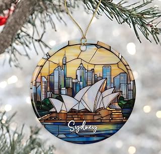 Sydney Opera House Stained Glass Christmas Ornament, 2.85" Hanging Keepsake Gift for Sydney Lovers