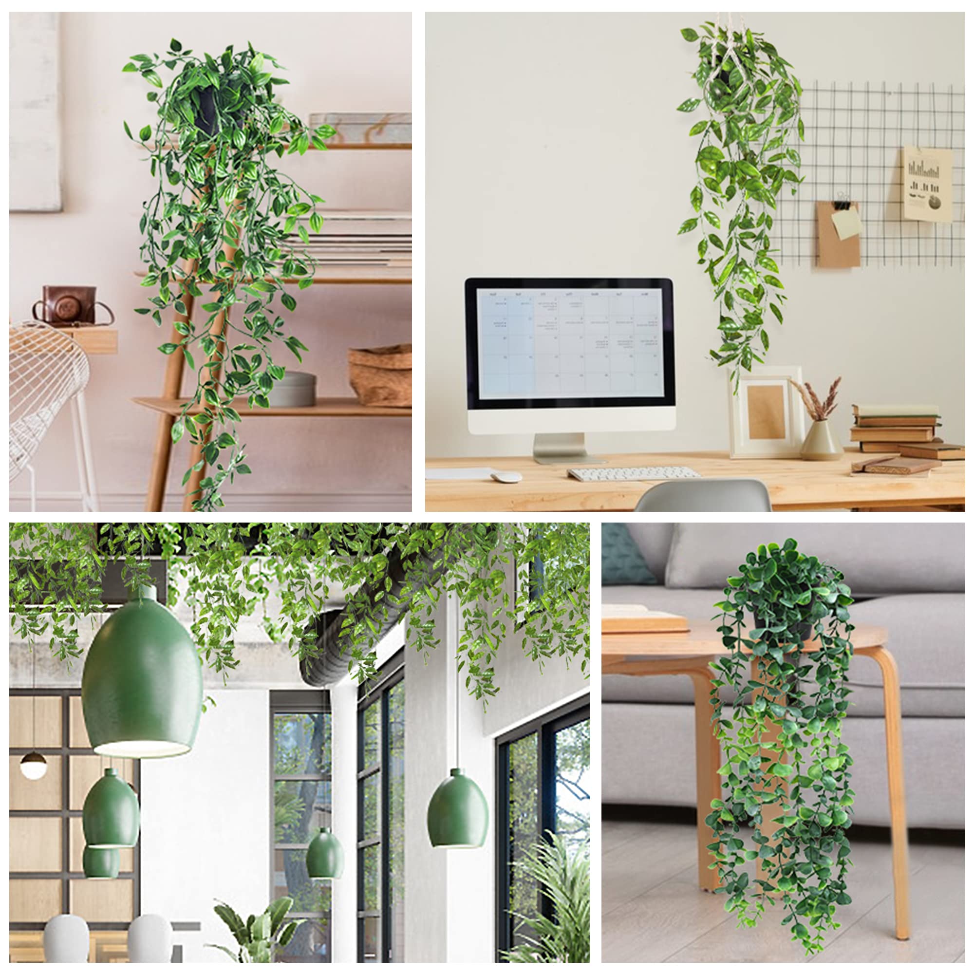 SHEPIN 3 Piezas Plantas Artificiales Exterior Planta Colgante Artificial con Maceta Plantas Falsas Colgantes Enredaderas Artificiales Decorativas Plantas Decoracion Habitacion Jardín Balcón Pared