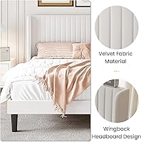 Vista 8 de SHA CERLIN Base de cama de terciopelo tamaño King con cabecera capitoné de canal vertical, plataforma tapizada con listones de madera, no necesita