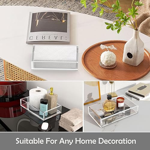 Miniatura 7 de Servilletero, bandeja de acrílico transparente de 0.315 pulgadas de grosor para toallas de mano desechables, bandeja organizadora de tocador de