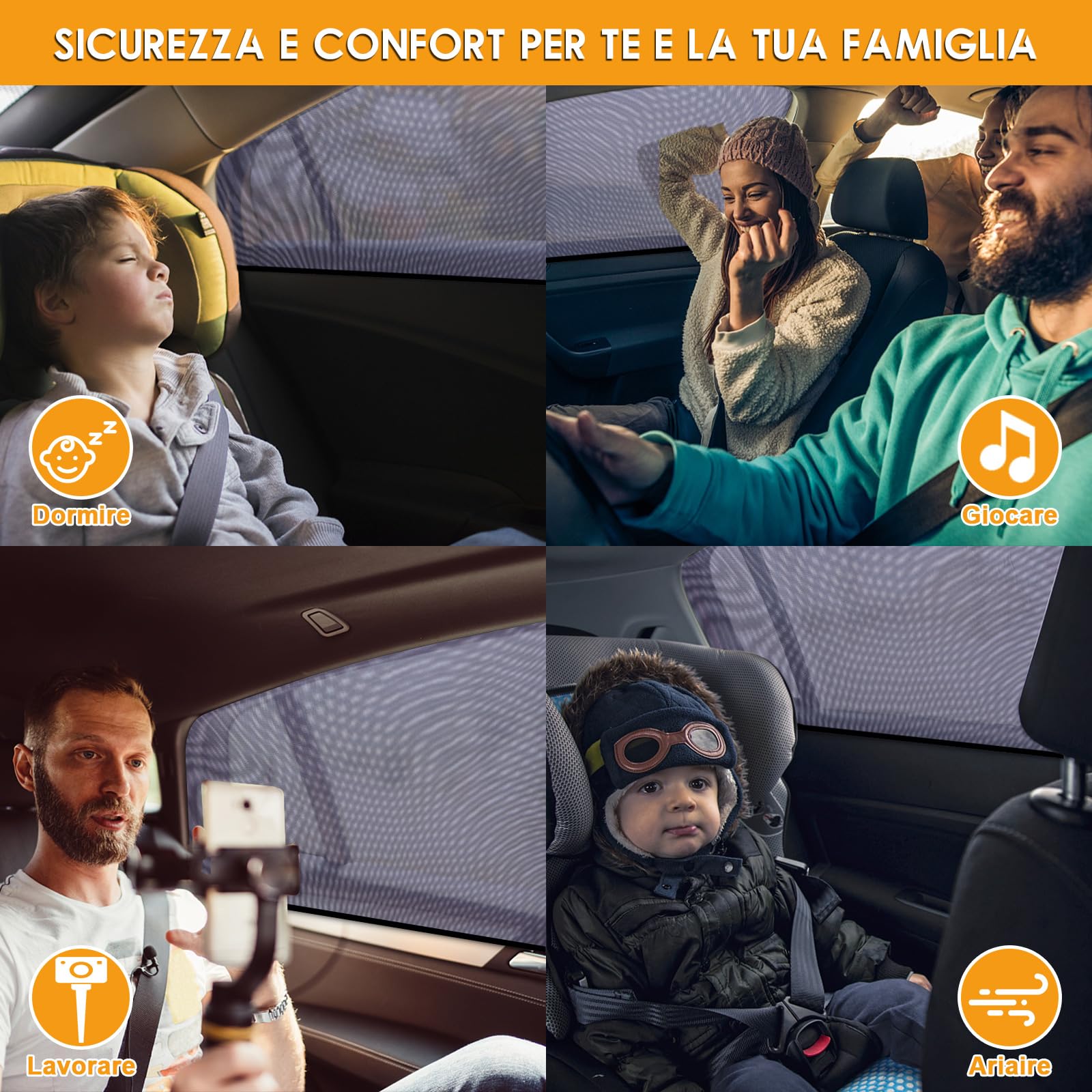 Tendine Parasole Auto Bambini,Oscuranti Misura Universale Senza Ventose Esterne Protezione Neonati da Raggi UV Autoaderente Automatica Kit Finestrini Posteriori (L)