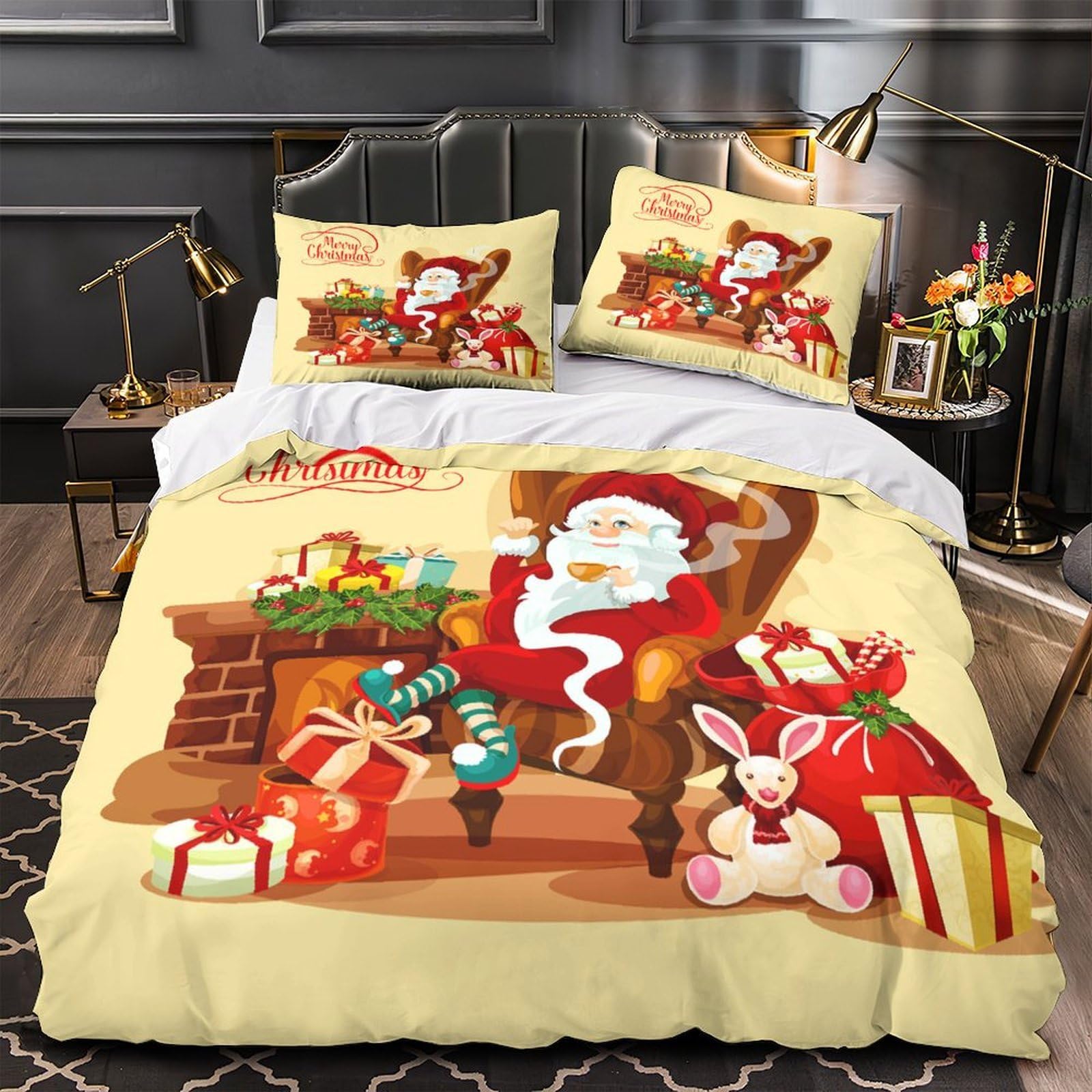 MMDASBVPE Santa Claus Sitting Duvet Cover 3D Design Printed Luxury 3 Pieces Bedding Set Zipper Comforter Cover Premium Machine Washable for Teens Kids Adults Women Youth Boys Double（200x200cm）
