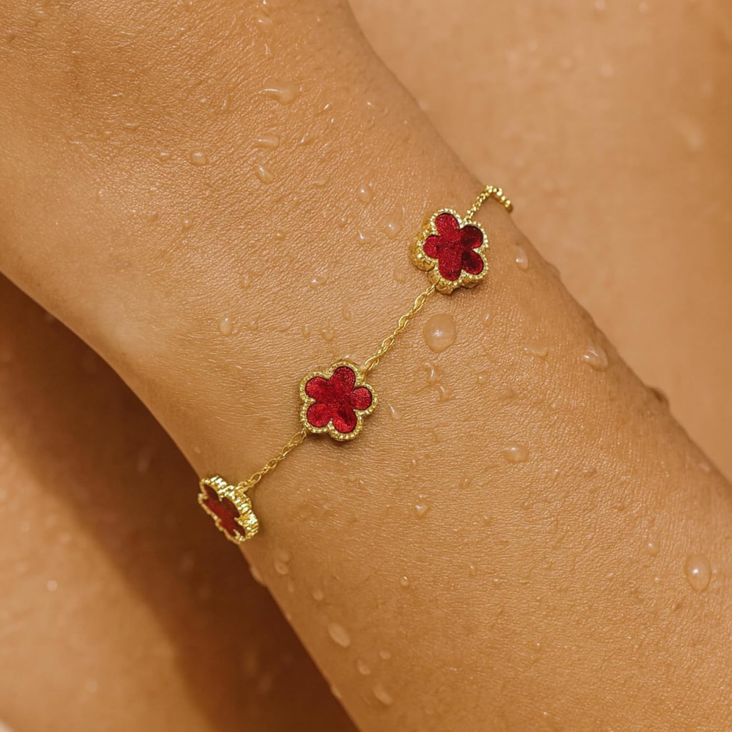 Clover Bracelet for Women - 18K Gold Plated Waterproof Stainless Steel Four Leaf Flower Bracelet - Mother of Pearl Lucky Flower Design - Adjustable Trendy Jewelry Gifts - Image 2