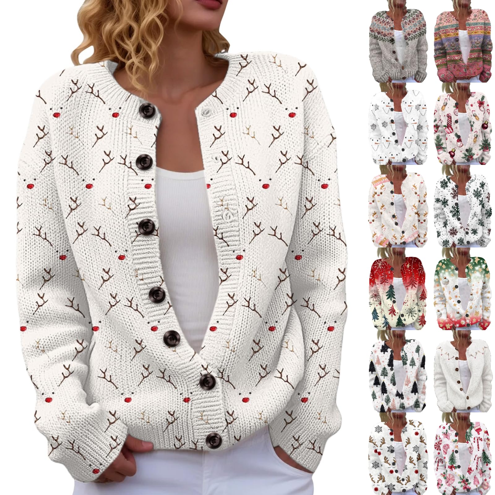 Womens Ugly Christmas Sweater Funny Holiday Graphic Long Sleeve Button Down Knit Cardigan Sweater 2025 Xmas Clothing