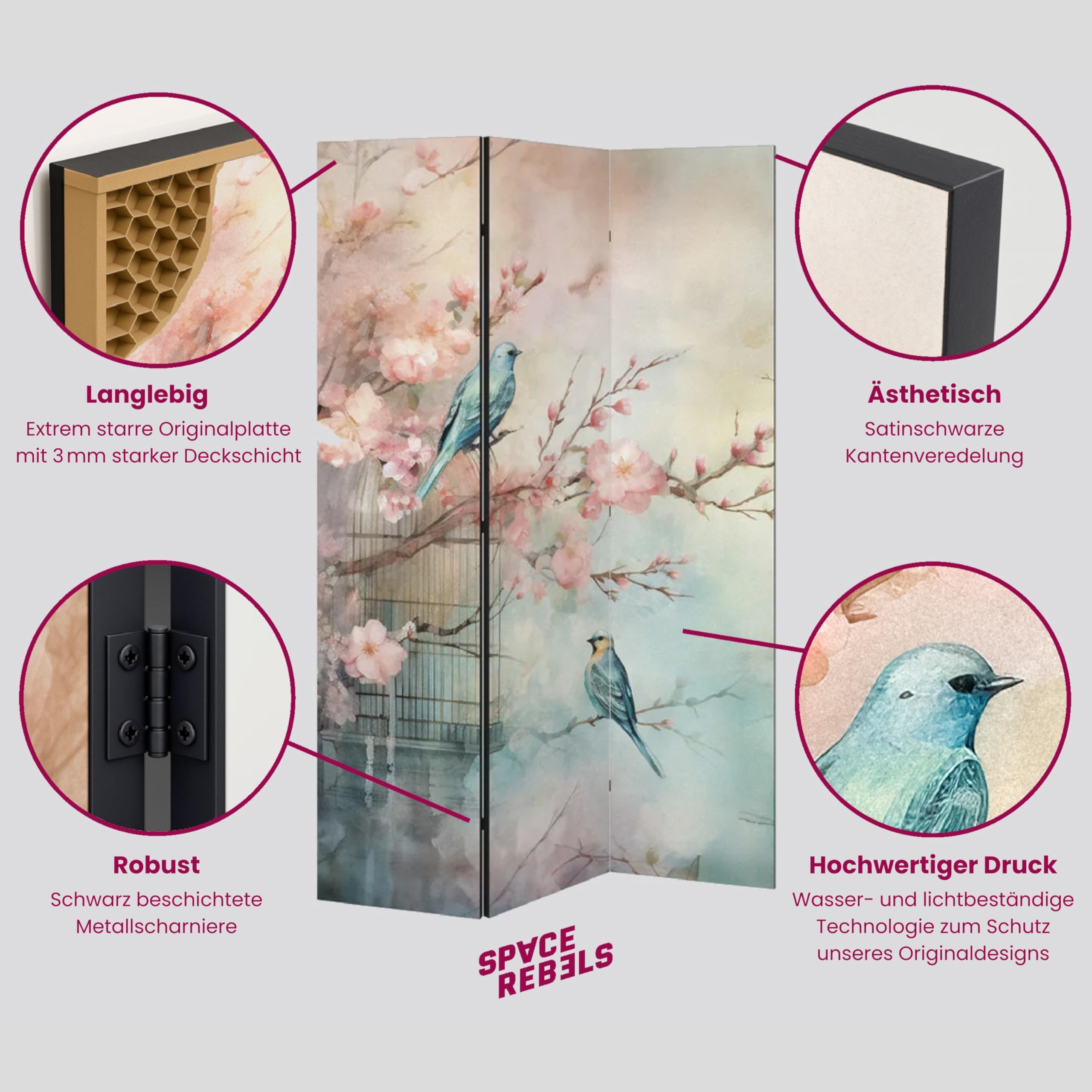 Biombo de 4 paneles – Plegable Premium Impresión en 2 lados – Biombo moderno, separador de espacios interiores, estilo español, diseño decorativo