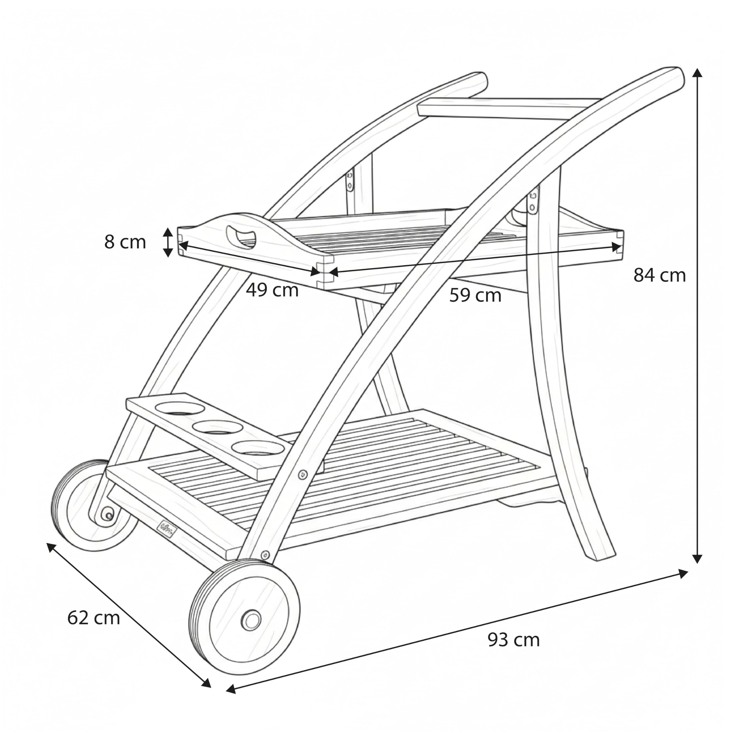 AXI Adi Servierwagen aus Teak Holz mit abnehmbarem Tablett & Flaschenhalter | Küchenwagen mit Rollen für Garten, Balkon, Terrasse | Rollwagen für Outdoor/Küche aus Teakholz | 93 x 62 x 84 cm