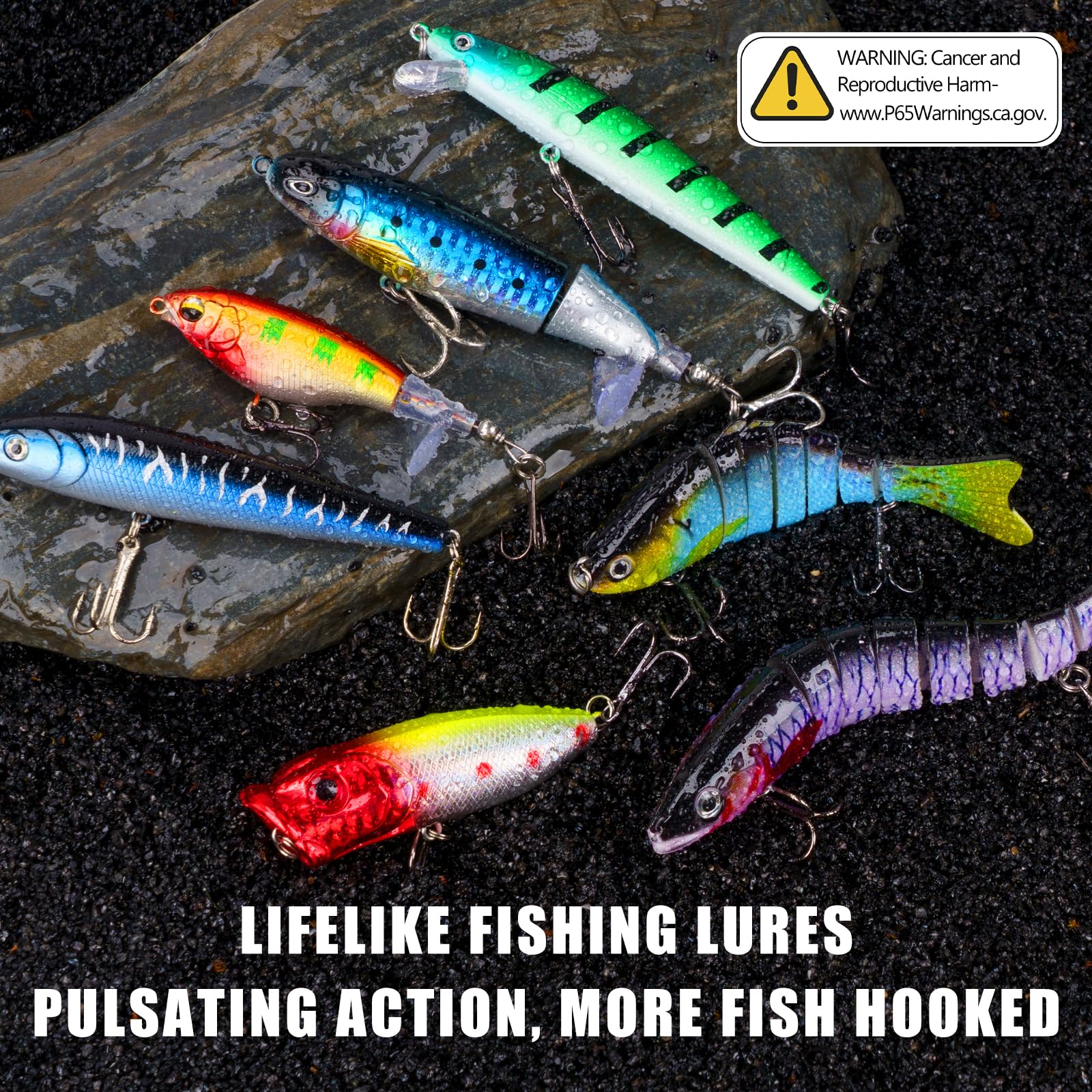 THKFISH Kit de leurres de pêche avec appâts nageurs multi-articulés, appâts de surface, crankbaits, crayon, grenouille, méné, 28 pièces, articles de pêche à la truite, au bar, coffret cadeau pour eau