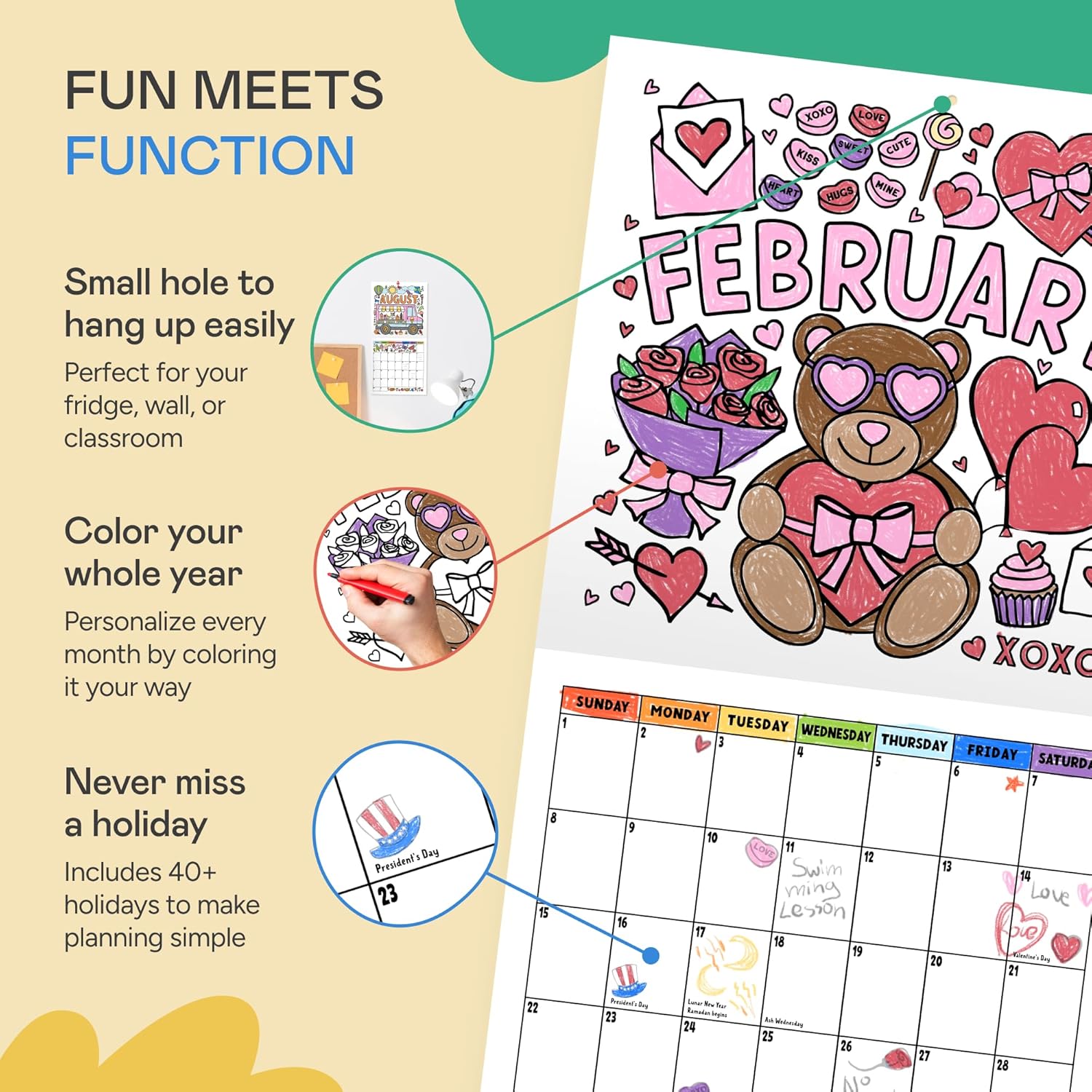 Tiny Expressions - Coloring Calendar 2026, Color Your Own Wall Calendar with Planning Boxes for Daily, Weekly, and Monthly Tasks - Image 3