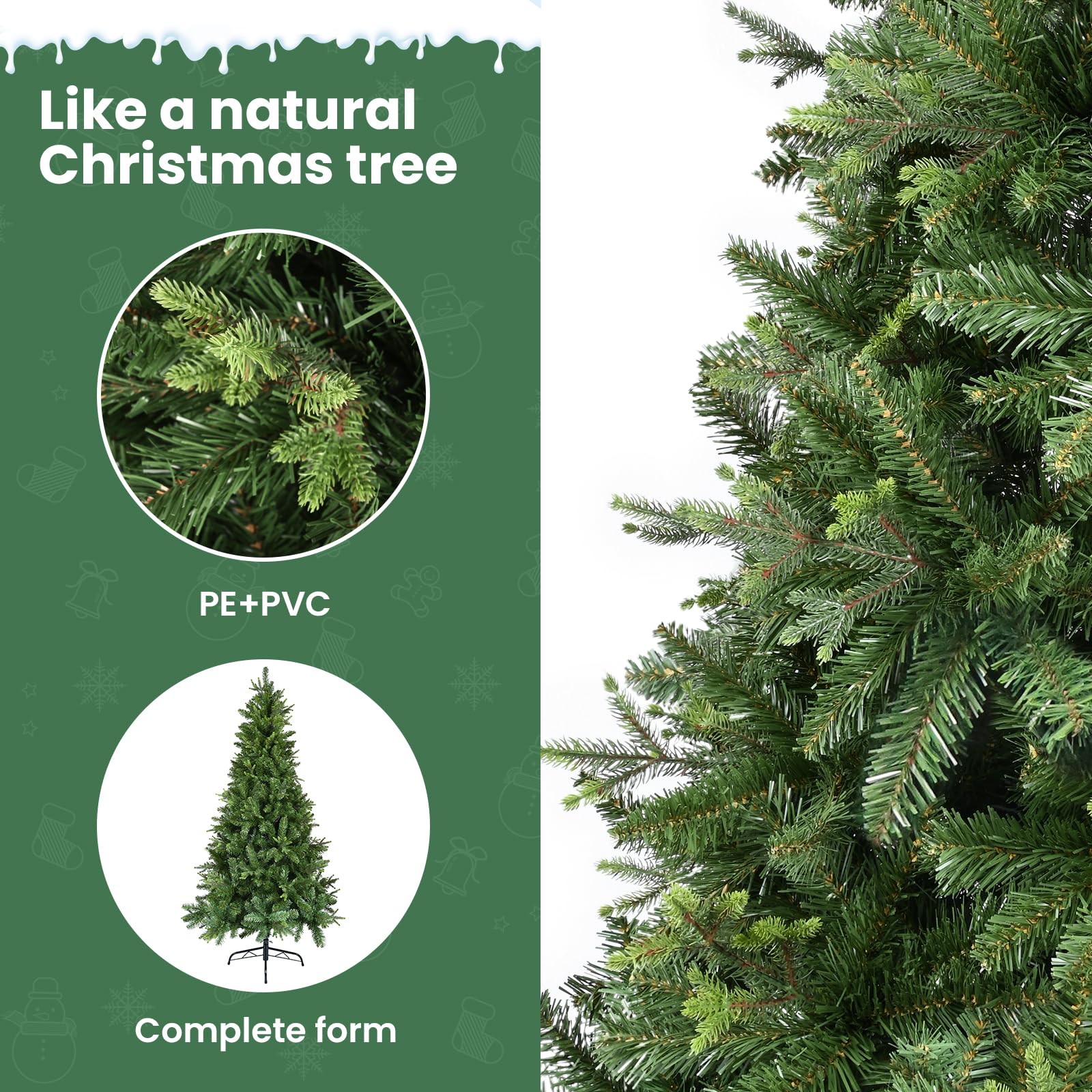 YEAUPE PRO Árbol de Navidad Artificial 165 cm con 800 Puntas, PVC + PE | Base Metálica Resistente Incluyendo una Cinta Decorativa de 9 m | para Interior y Exterior