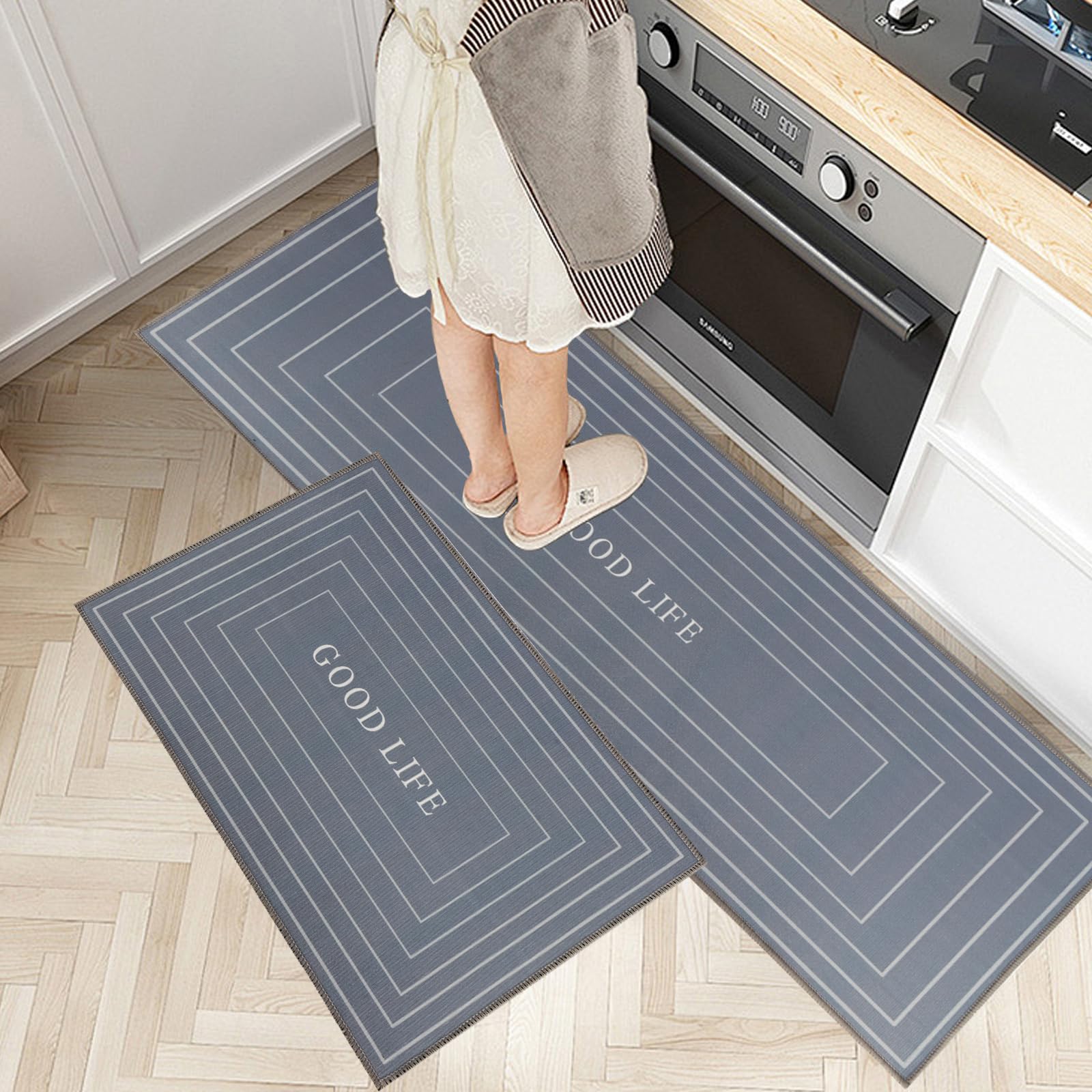 Tappetini Da Cucina Antiscivolo 7VSTOHS - Set 2 Pezzi, 40x60cm E 40x120cm, Lavabili