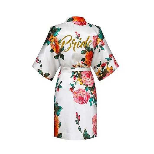 MORFORU Women Bride Bridesmaid Gold Glittering One Size Peony Robe Party Getting Ready, Short