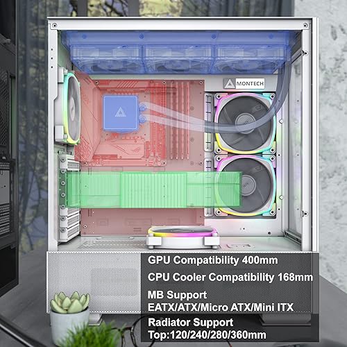 Miniatura 17 de Montech - 6 unidades de malla X3, 3 ventiladores fijos de 140 mm y 3 ventiladores fijos de 120 mm con iluminación RGB, carcasa ATX de media torre