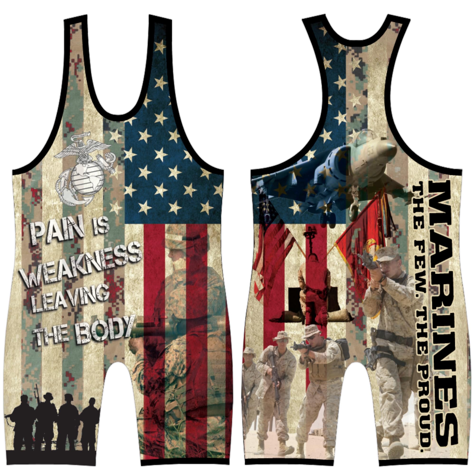 4 Time All American Sublimated Wrestling Singlet for Men & Youth Athletic Gym Training MMA Performance Comfort Singlet, Us Marines, S 91-120 lbs. — image 1