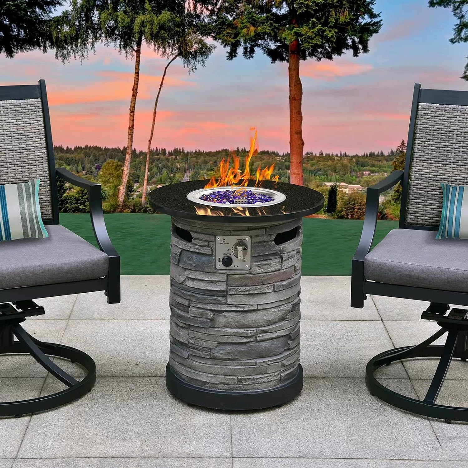 Buy BAIDE HOME Outdoor Gas Propane Fire Pit Table, Round Natural ...