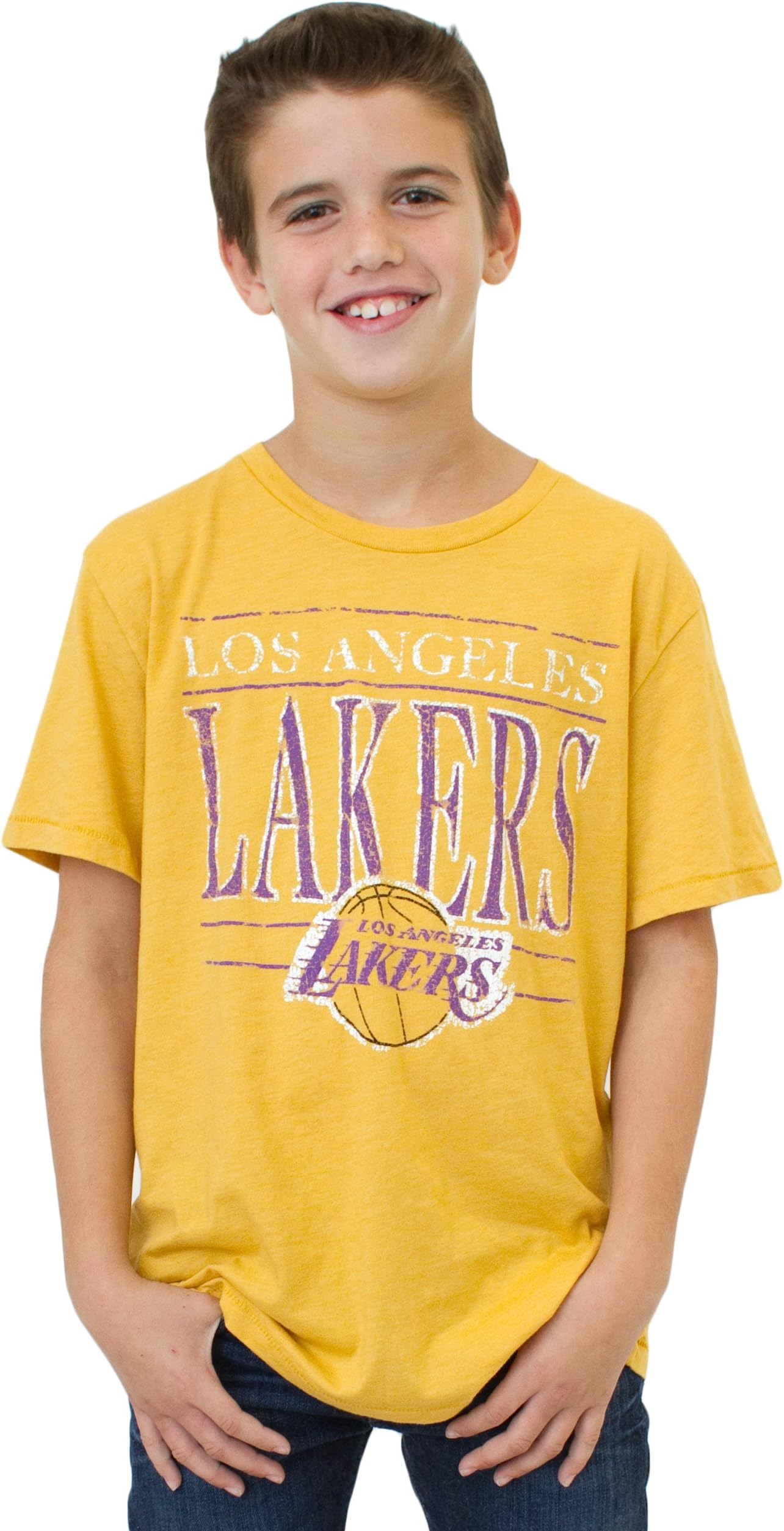 NBA Los Angeles Lakers Youth Vintage Heather Short Sleeve Crew T-Shirt, Mustard