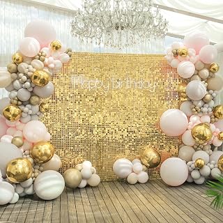 49PCS Light Gold Shimmer Wall Backdrop Panel, Shiny Champagne Shimmer Wall Backdrop, Glitter Wall for Birthday, Wedding, Engagement, Receptions, Photo Shoots, Anniversary Party