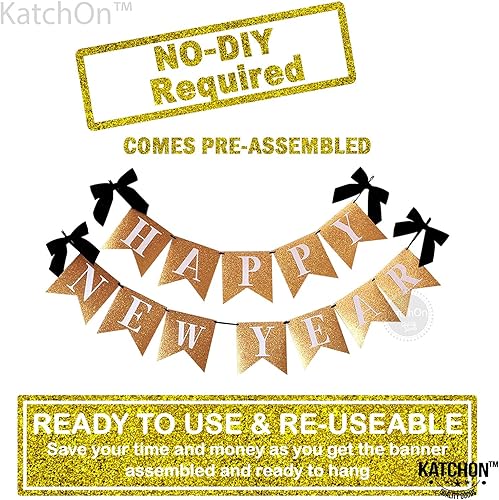 Miniatura 2 de KatchOn, Cartel de Feliz Año Nuevo con purpurina dorada  10 pies, sin bricolaje  Cartel de feliz año nuevo, decoraciones de feliz año nuevo 2024