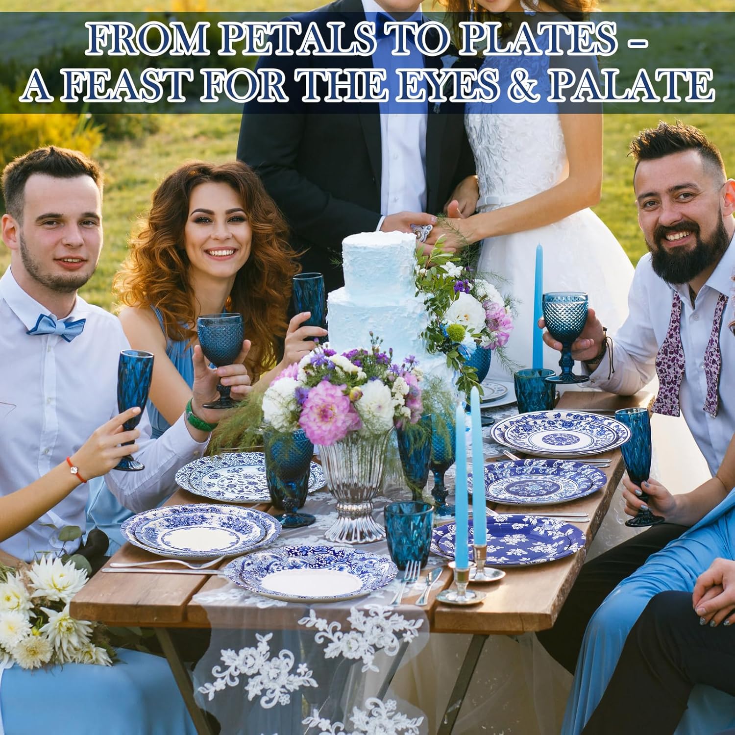 Havawish 144 Pcs Blue and White Flower Paper Plates 7 Inch 9 Inch Blue and White Chinoiserie Paper Plates Bulk Thick Disposable Papers Plate for Wedding Baby Shower Birthday Party Holiday Picnic - Image 4