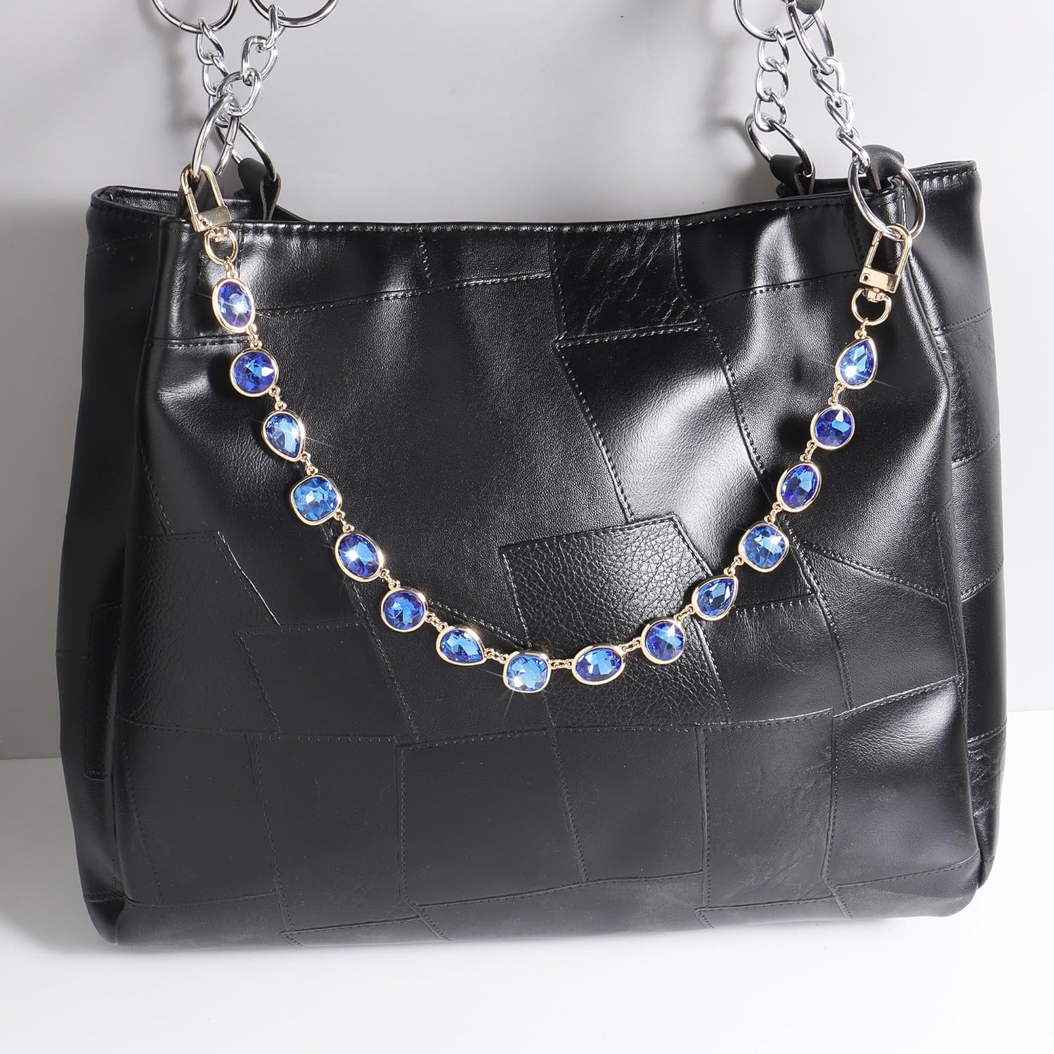 Plated Gold Clear Pink Blue Emerald Multicolor Gemstone Keychain Charms Chain for Handbag - Image 2