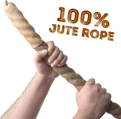 Miniatura 3 de Crown Sporting Goods Cuerda de guerra de yute con extremos de cuero en 8, 20 y 1.3 pulgadas de grosor, 52, 72, 98 y 118 pies de longitud