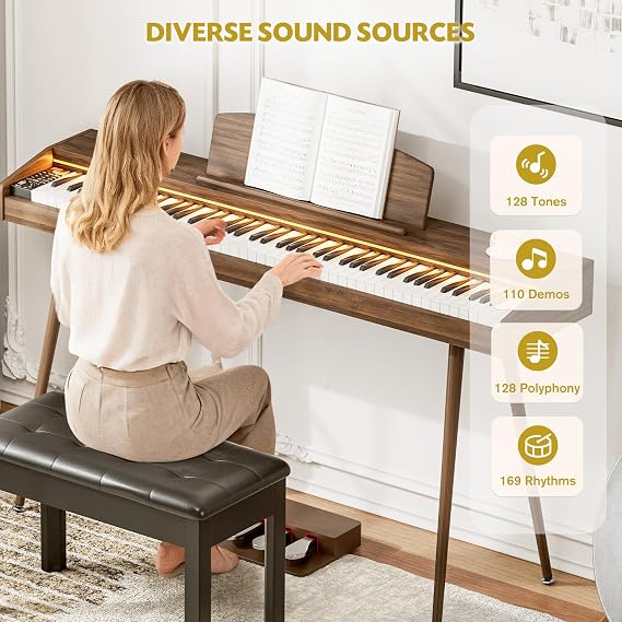 88 Keys Full Size Digital Keyboard Piano with Adjustable Light,Weighted Keys Hammer-action Electronic Piano Keyboard,3 Pedal,Full-featured Keyboard for Beginner,Kids,Adults,Chocolate Brown