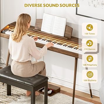 88 Keys Full Size Digital Keyboard Piano with Adjustable Light,Weighted Keys Hammer-action Electronic Piano Keyboard,3 Pedal,Full-featured Keyboard for Beginner,Kids,Adults,Chocolate Brown