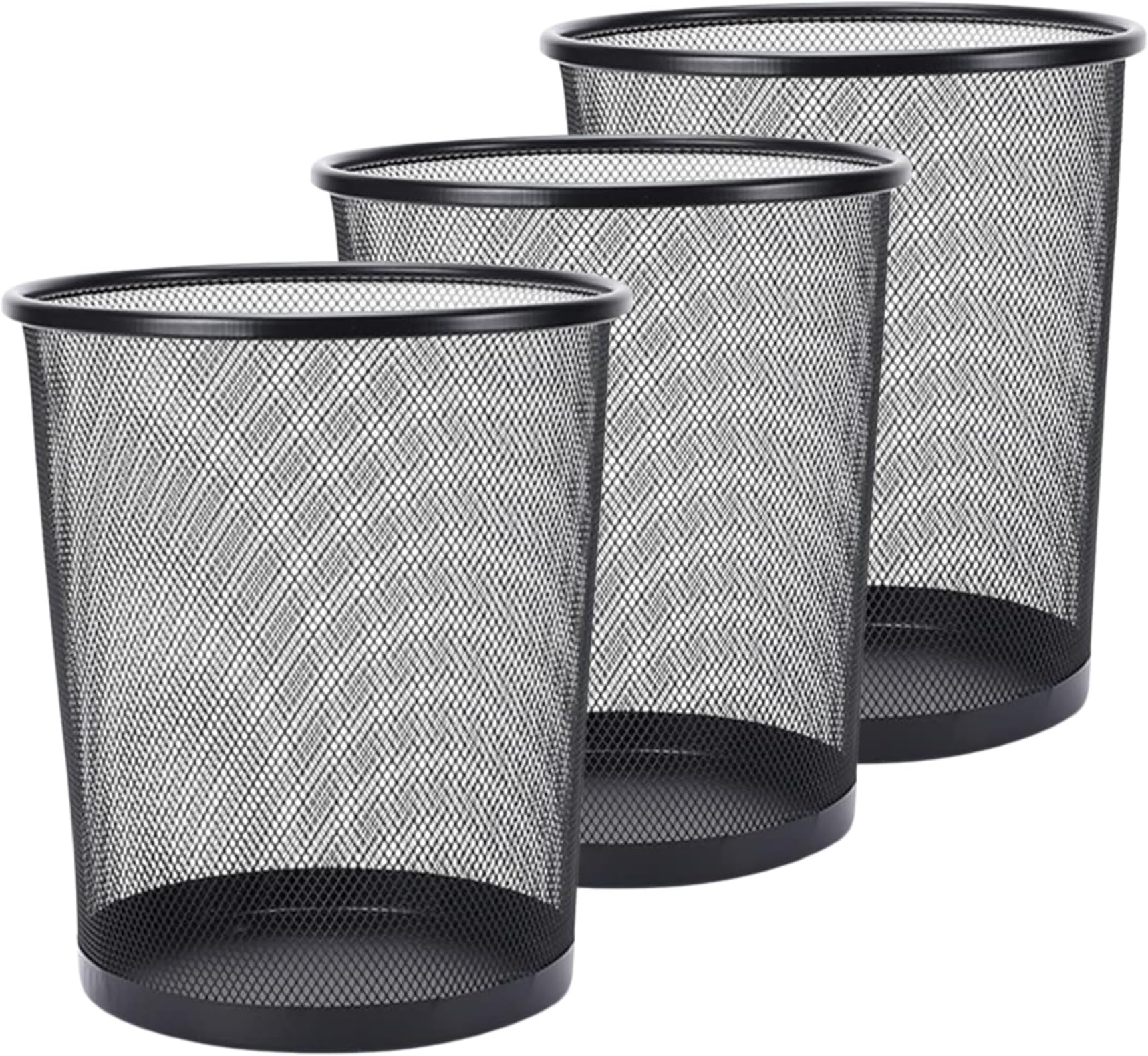 GoodWill Tech Open-Top Cylindrical Metal Mesh Recycling Dustbins- Waste Basket for Home/Office/Coffee Shop/Hotel Non-Toxic - Black (Set of 3, Medium (13L))