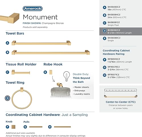 Vista 54 de Amerock BH3608226 Toallero cromado Toallero de 6-1/2 pulgadas (6.496 in) de longitud Monumento Toallero de mano para pared de baño Soporte