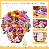 Vista 4 de Tarjetas de cumpleaños con música y luces, tarjeta desplegable de feliz cumpleaños, girasol y mariposa, ramo de flores de tamaño real de 10