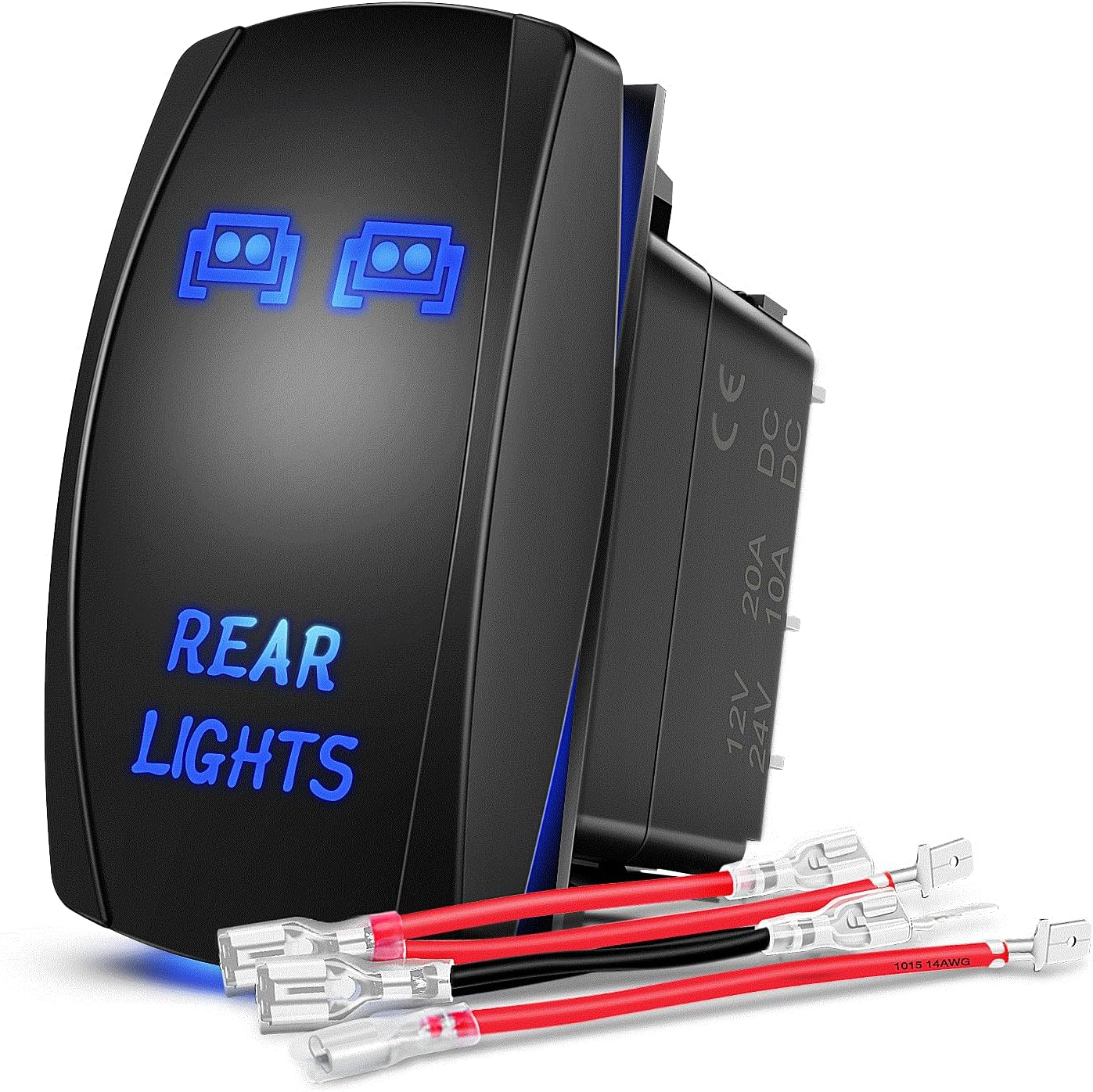 Nilight NI-RS05 LED Light Bar Rocker Switch 5Pin Laser On/Off Rear Lights Rocker Switch 20A/12V 10A/24V Switch Jumper Wires Set,2 years Warranty , Blue