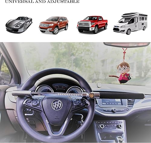 Miniatura 4 de Bloqueo antirrobo para volante, barra de bloqueo de volante resistente, abrazadera de longitud ajustable para automóviles universales con martillo