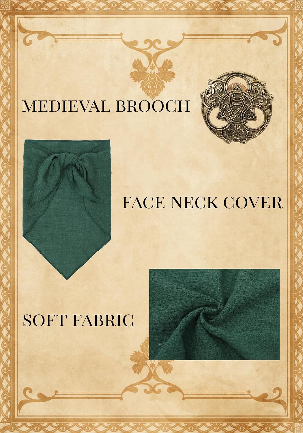 Medieval Hooded Cape Shawl Scarf, Renaissance Costume for Men and Women,