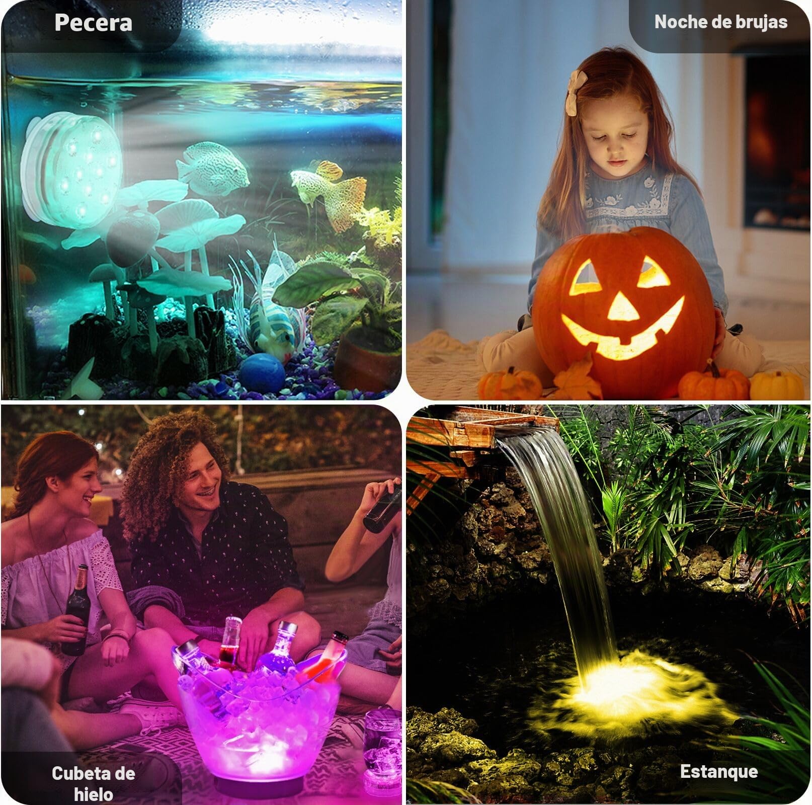 Qoolife Luces Sumergibles recargables, 3.3" USB Magnético RGBW Piscina Luz LED Impermeable Control remoto RGB cambiante Bajo el agua Luz para fiesta Florero de Navidad Tina de（2 Paquete）