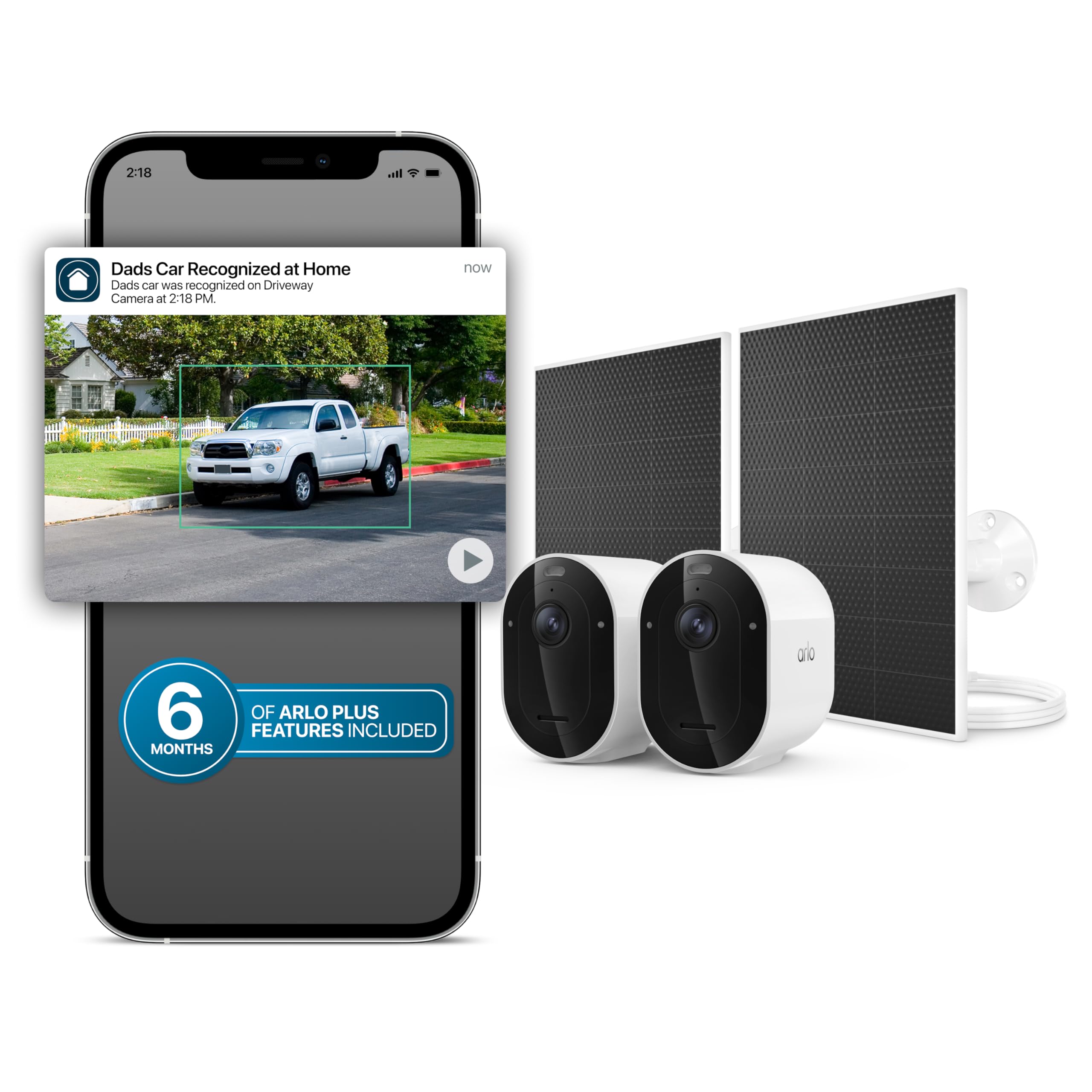 Arlo Pro Security Camera 2K HDR (6th Gen, 2025 Release) 2 Cam + 2 Solar Panels + 6 Months of Secure Plus Plan - Wireless Outdoor Camera, Battery Power