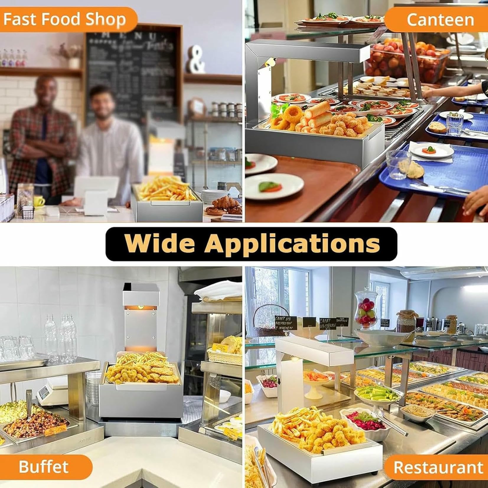 Estación comercial de recalentamiento de alimentos, lámpara de servicio para papas fritas, dispositivo de calefacción para patatas fritas y churros, calentador de buffet para comida rápida
