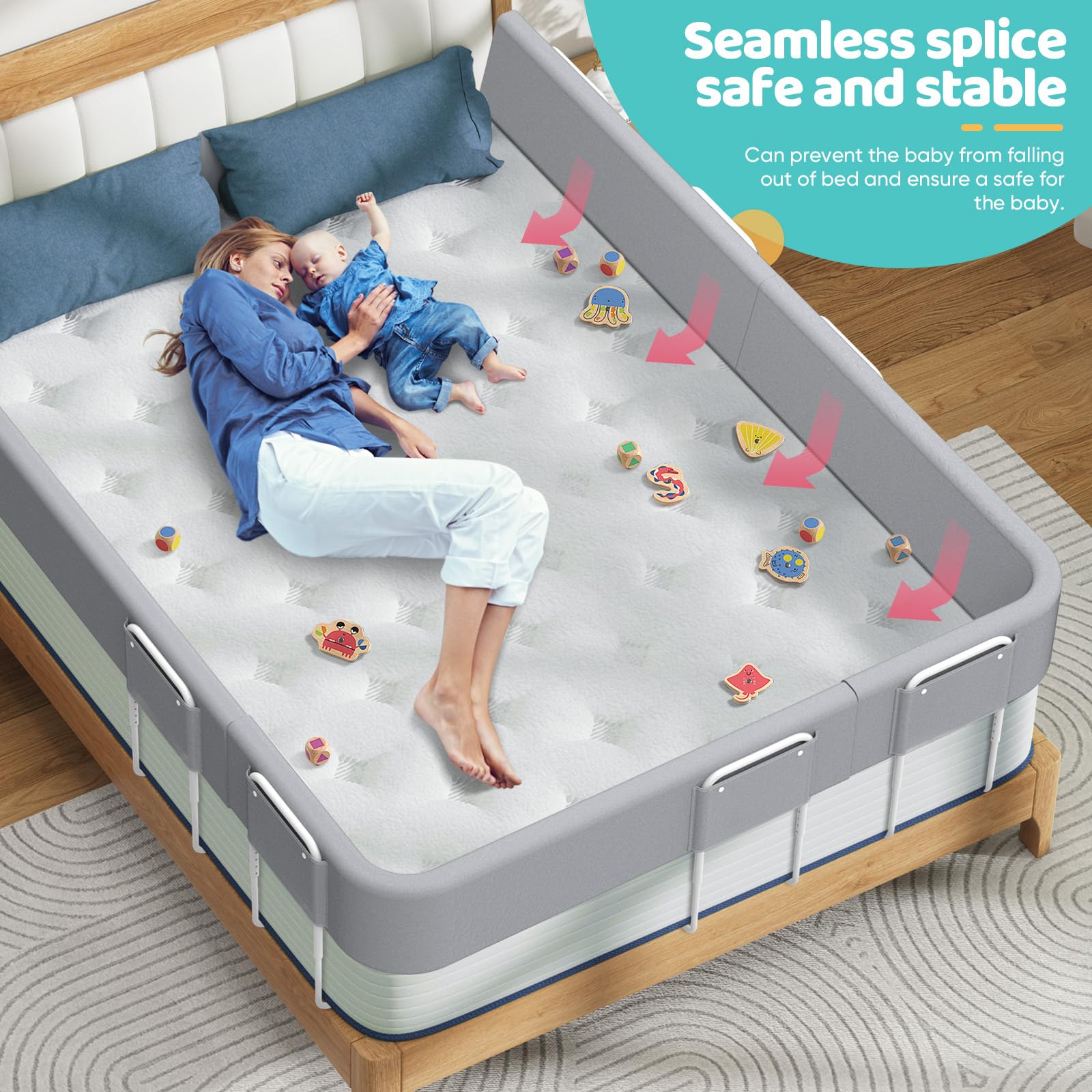 Kidsbuddy 200cm Barrière de Lit Enfant, Barriere de Securite Enfant Lit