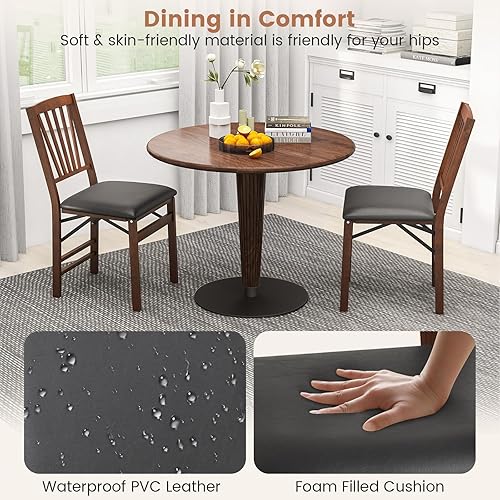 Miniatura 6 de KOTEK Juego de 2 sillas plegables de comedor, sillas de cocina de madera con asiento acolchado y marco de madera maciza, capacidad de peso de 400