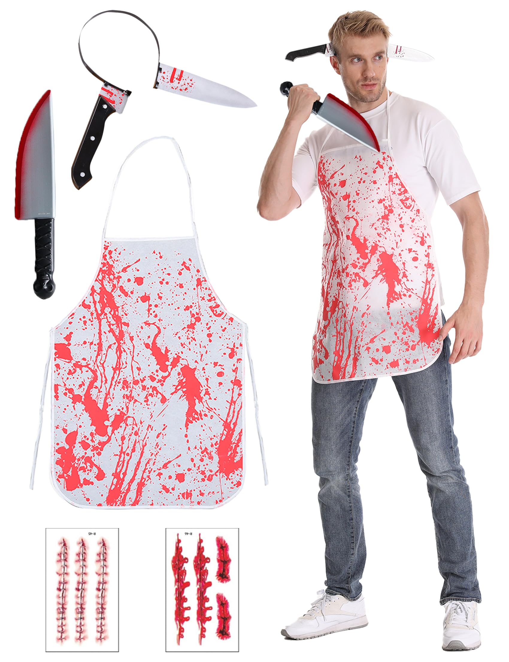 Butcher Halloween Costumes, Halloween Costume Adult Bloody Apron Knife Headband,Halloween Party Celebration Costumes Fancy Dress