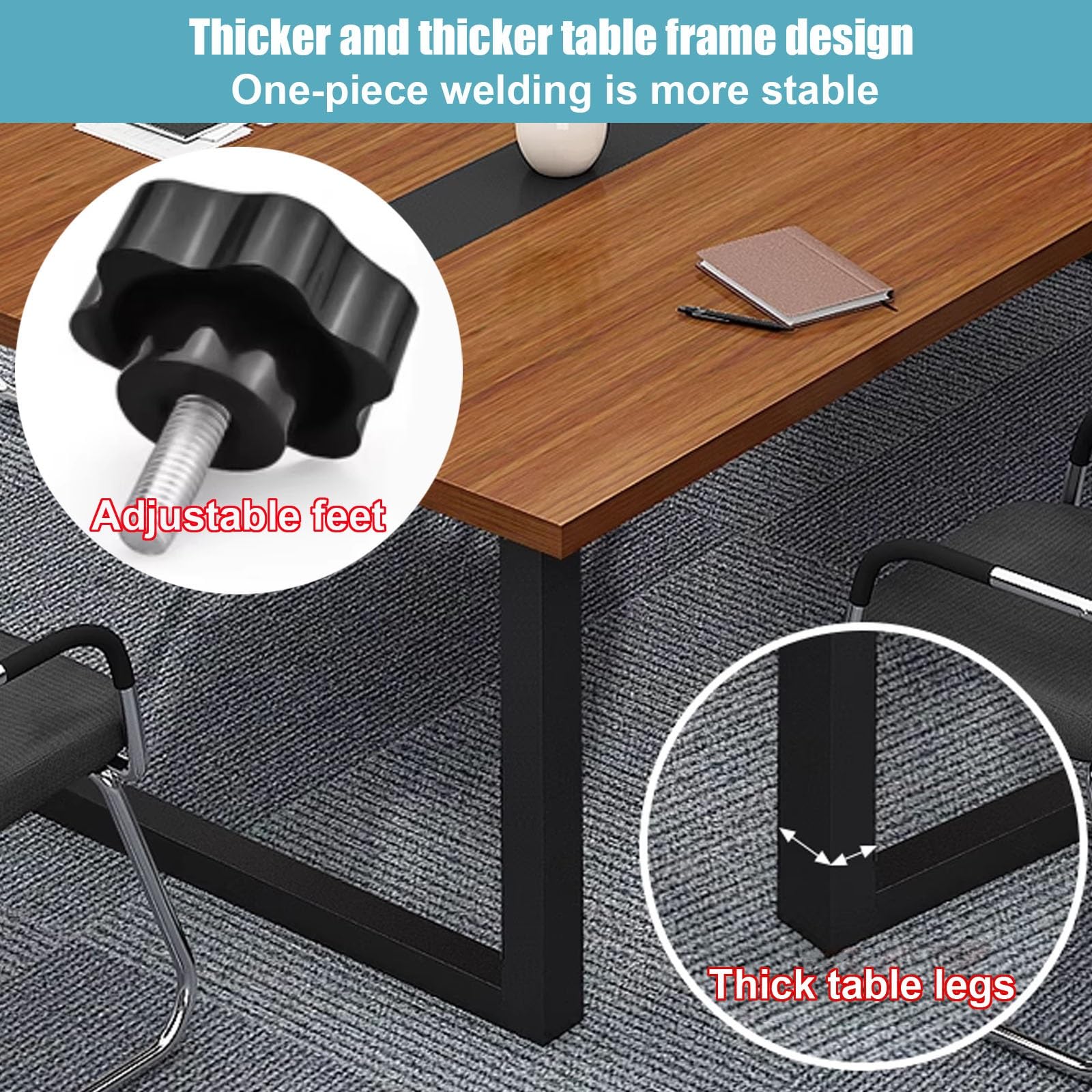 Grande Table de conférence rectangulaire en Bois (63-94 cm) avec Trous taraudés, pouvant accueillir 6 à 8 Personnes, idéale pour Les Bureaux, salles de réunion et réceptions.