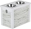 New Age Pet ECOFLEX Piedmont 2-Bowl Diner with Sliding Lid Storage Bin, Distressed Off White EHHF307XL