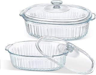 MCIRCO Borosilicate Glass Casserole Dish Set - 1.9Qt & 3Qt Baking Dishes with Lids, Oven Safe Bakeware