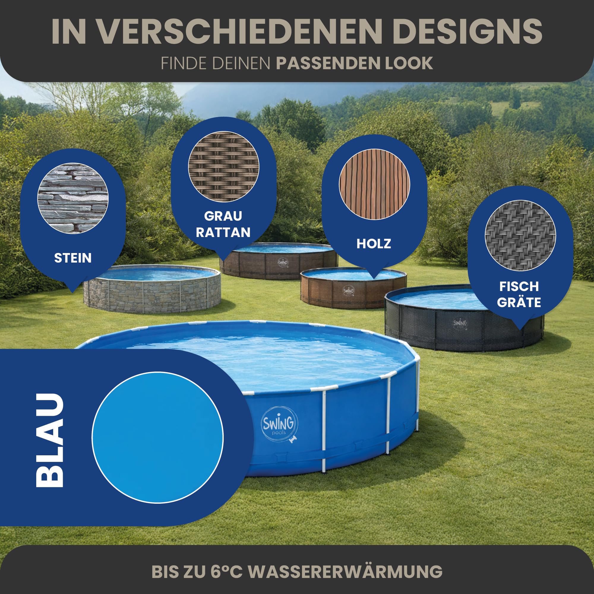 HAF Swing Frame Pool rund Grau Fischgräte Ø 305 cm 76 cm tief Gartenpool 4.500 Liter UV-geschützt korrosionsbeständig Metallrahmen