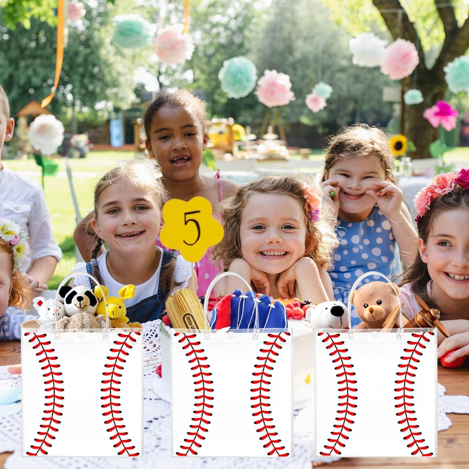 FULJOOY 24 Pcs Baseball Clear PVC Gift Party Bags with Handles Bulk Football Transparent Treat Goodie Tote Sport Clear PVC Snack Bag for Boys Birthday Party Favor Baby Shower Decorations Supplies - Image 4