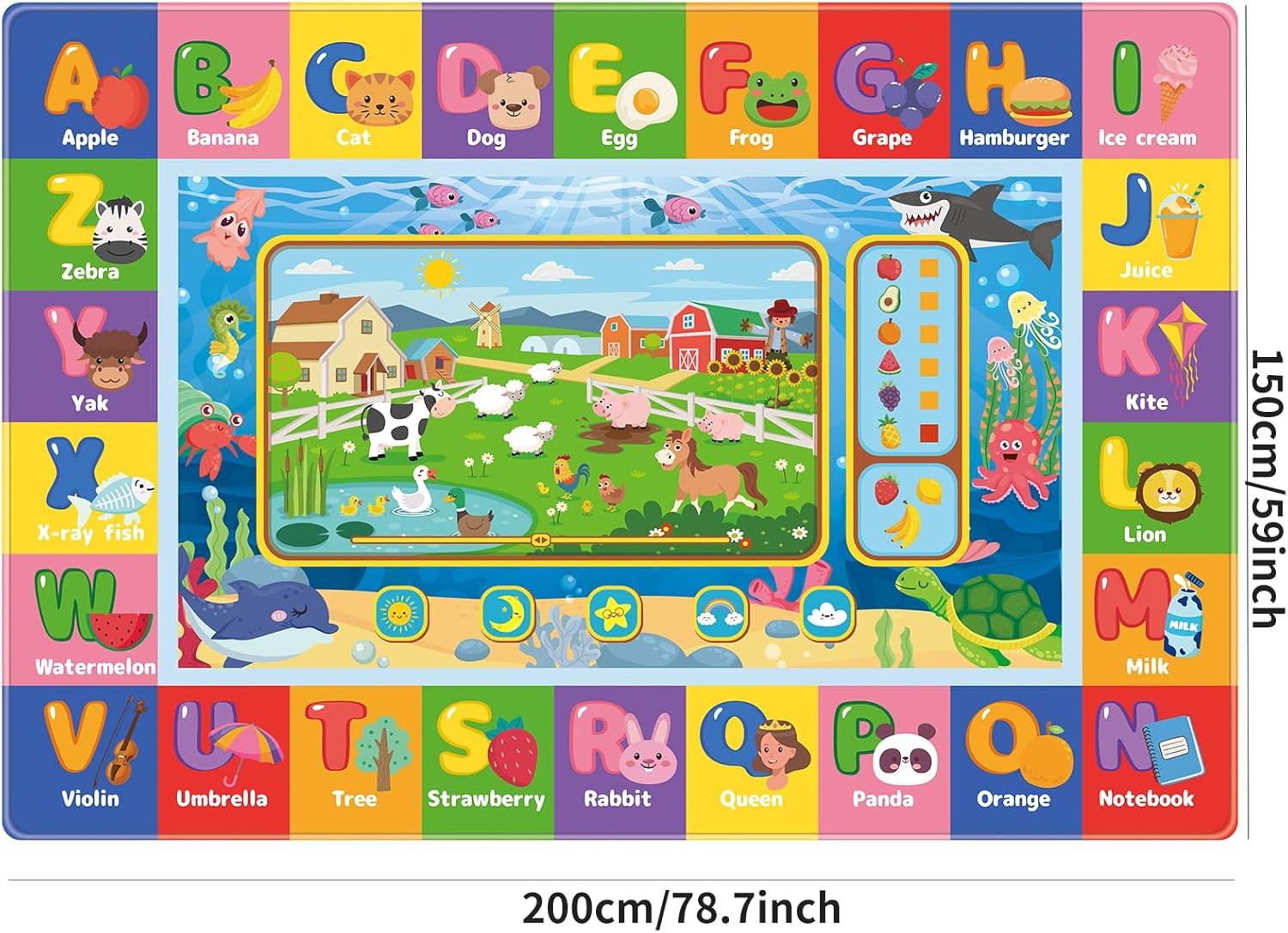 Baby Play Mat for Floor, Kids Playmat Baby Crawling Mats Educational Tummy Time Mats Soft ABC Play Mat for Babies Infants Floor Mat for Kids Learning Playing (78.7X59 INCH, Style 1)