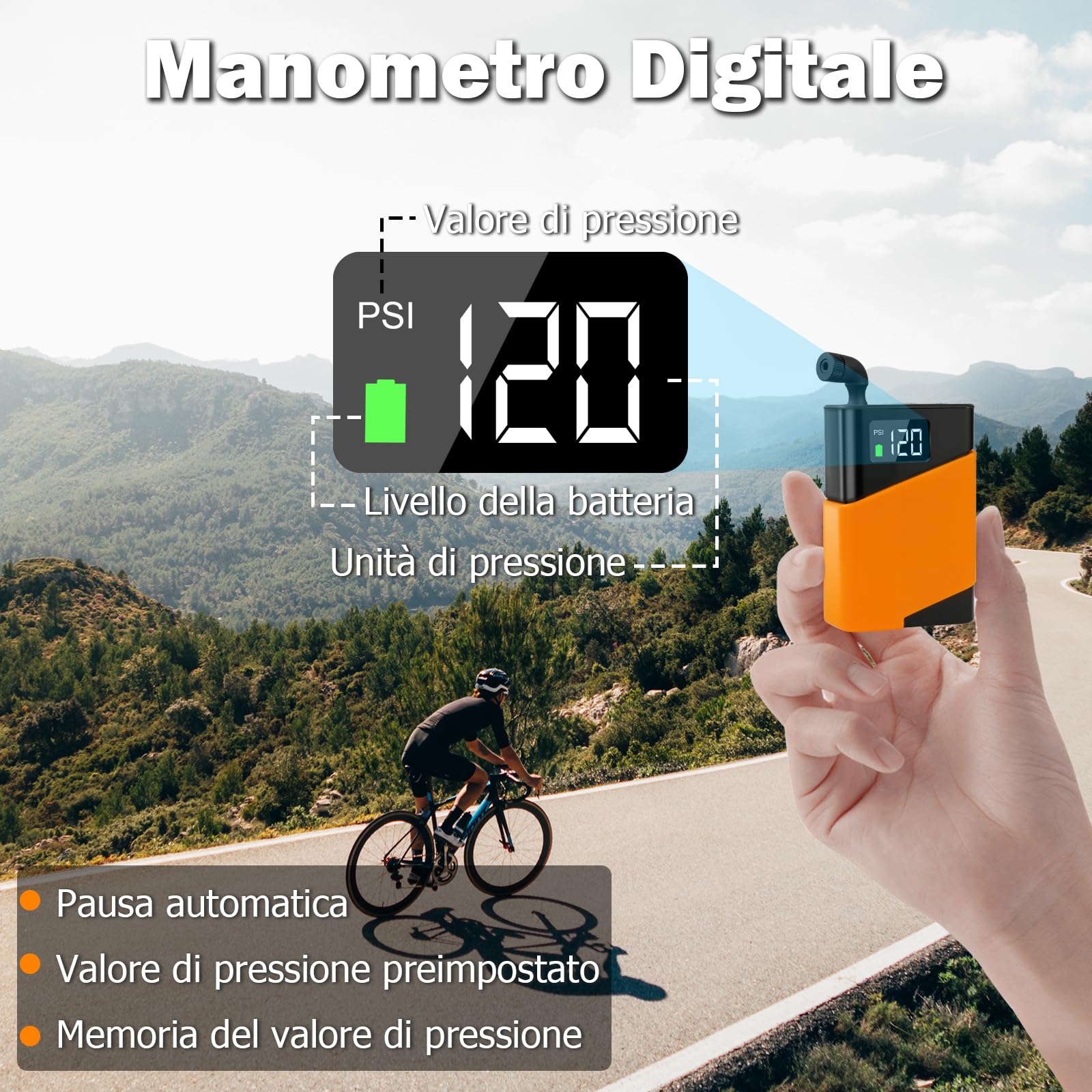 Mini pompa per bicicletta, pompa portatile per gonfiaggio pneumatici 120 PSI con valvola Presta e Schrader, adatta per bici da strada, moto, mountain bike, pallone sportivo