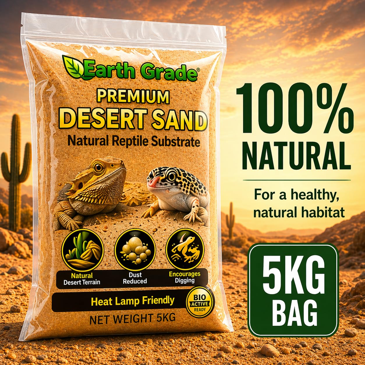 Sable du désert – Substrat naturel pour reptiles pour dragons barbu, geckos et lézards – Réduction de la poussière, sans danger pour la lampe – Encourage le creusement naturel et le