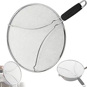 Splatter Screen for Cooking, Perforated Stainless Steel,13 Inch Stainless Steel Grease Splatter Guard, Comfortable Grip, Shield from Splashing Oil